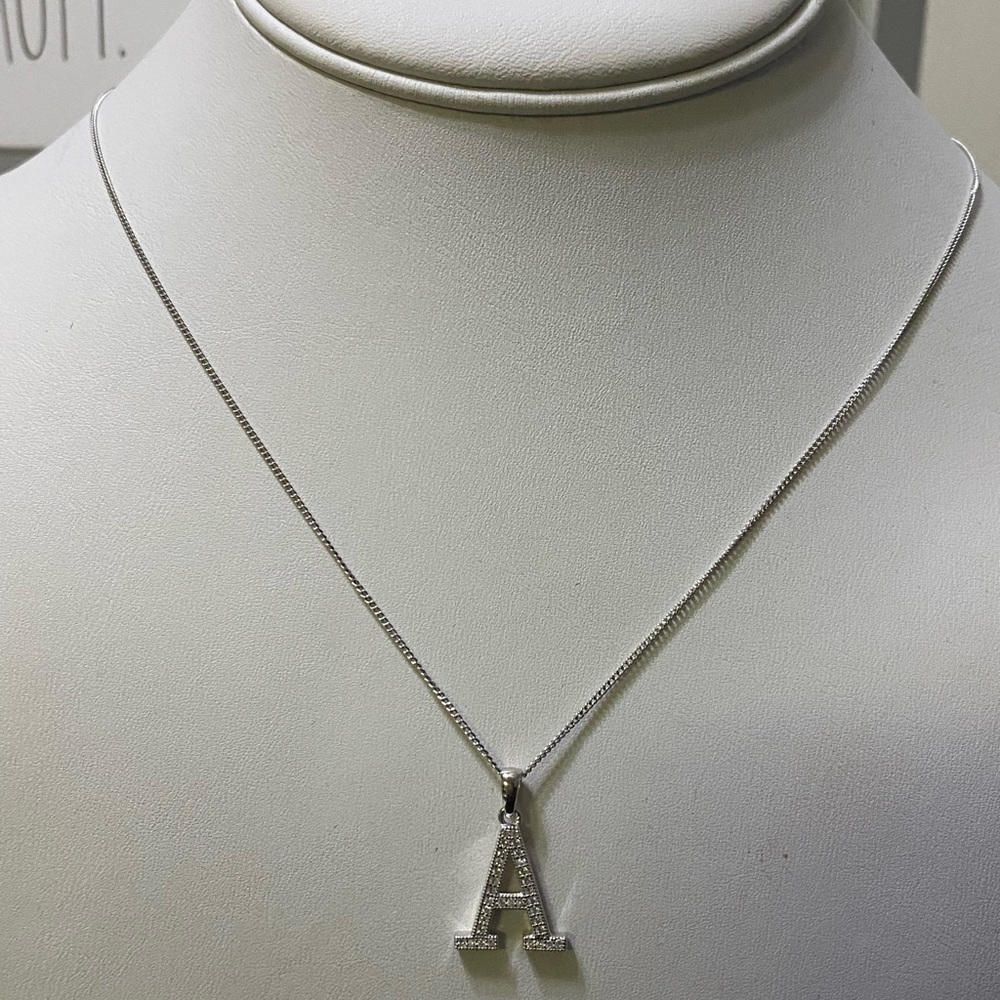 Sterling Silver Letter A CZ Initial Pendant